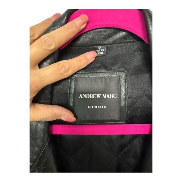 Andrew Marc Men's Double Breasted Black Leather Jacket Size G/L - Picture 7 of 8